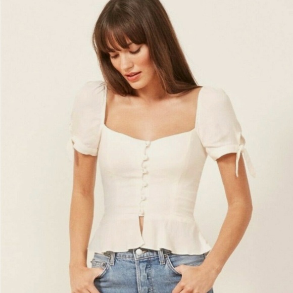 Reformation Holland Peplum Button Front Top Size 4 - Picture 1 of 8